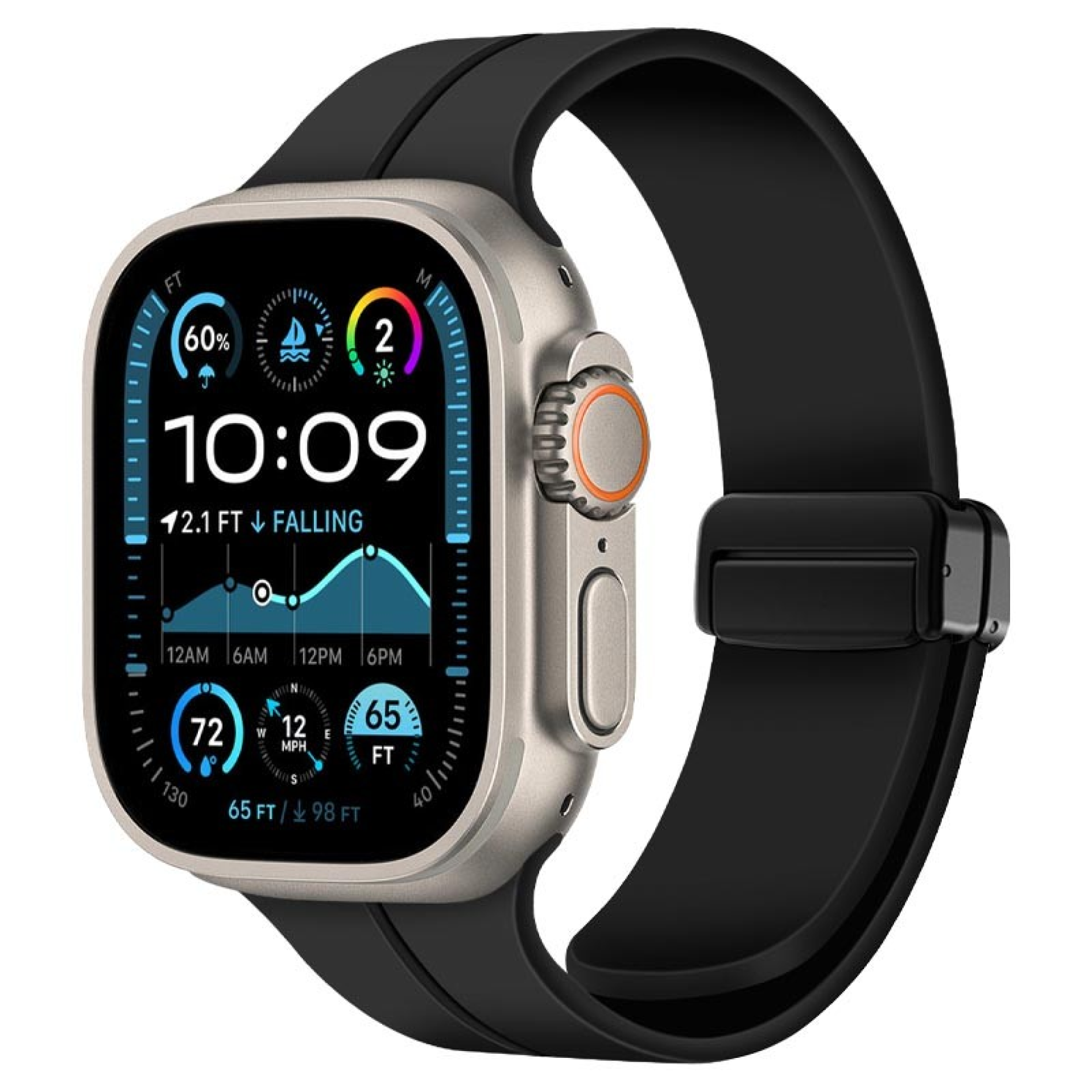 Bracelet Magnétique en Silicone pour Apple Watch 42   49mm Noir