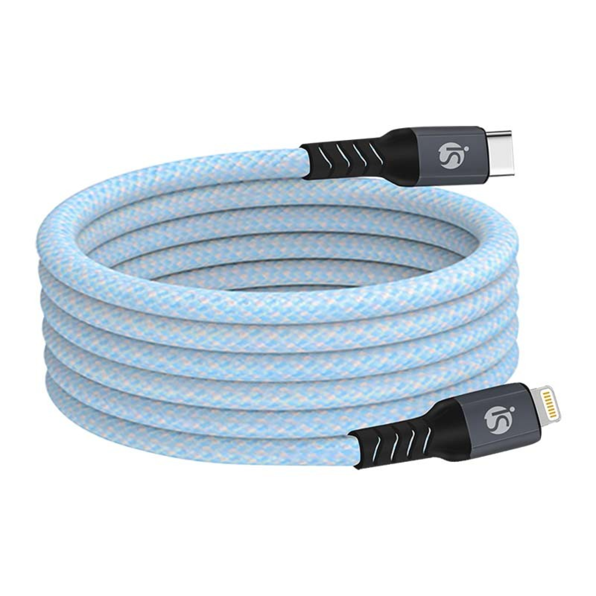 Câble Magnétique USB‑C - Lightning Nylon Bleu Clair