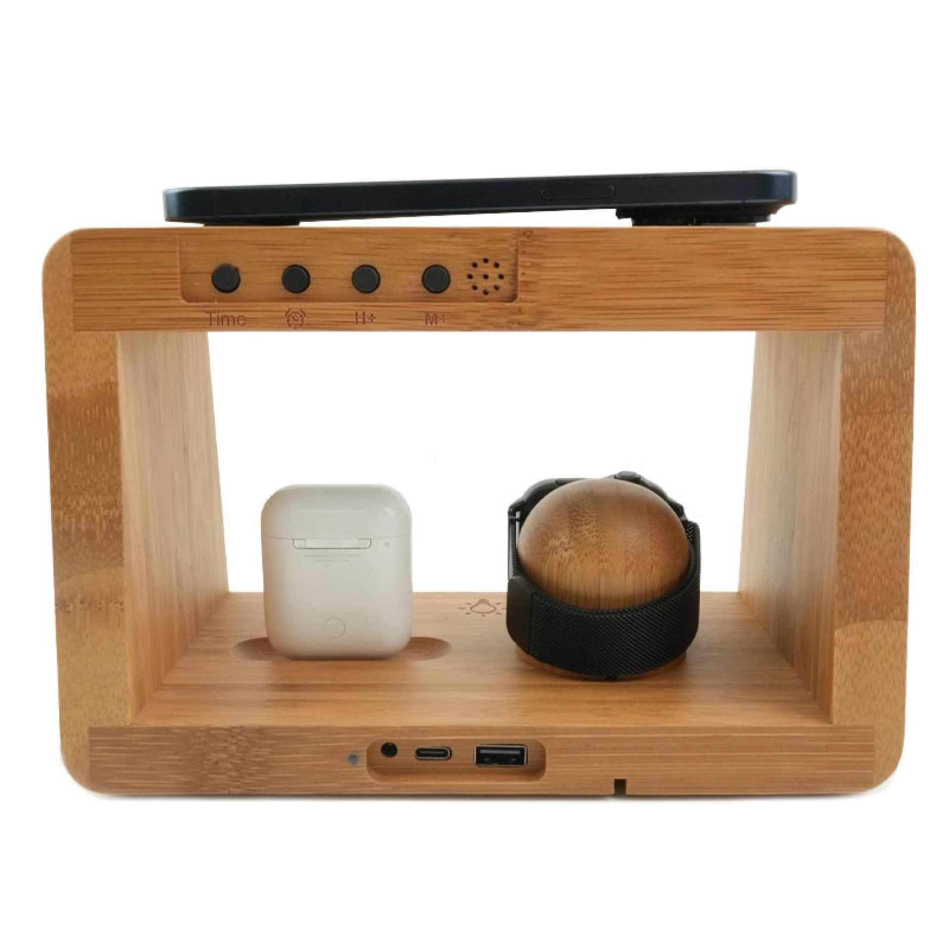 Candeeiro com Carregador Wireless Bamboo 5 em 1