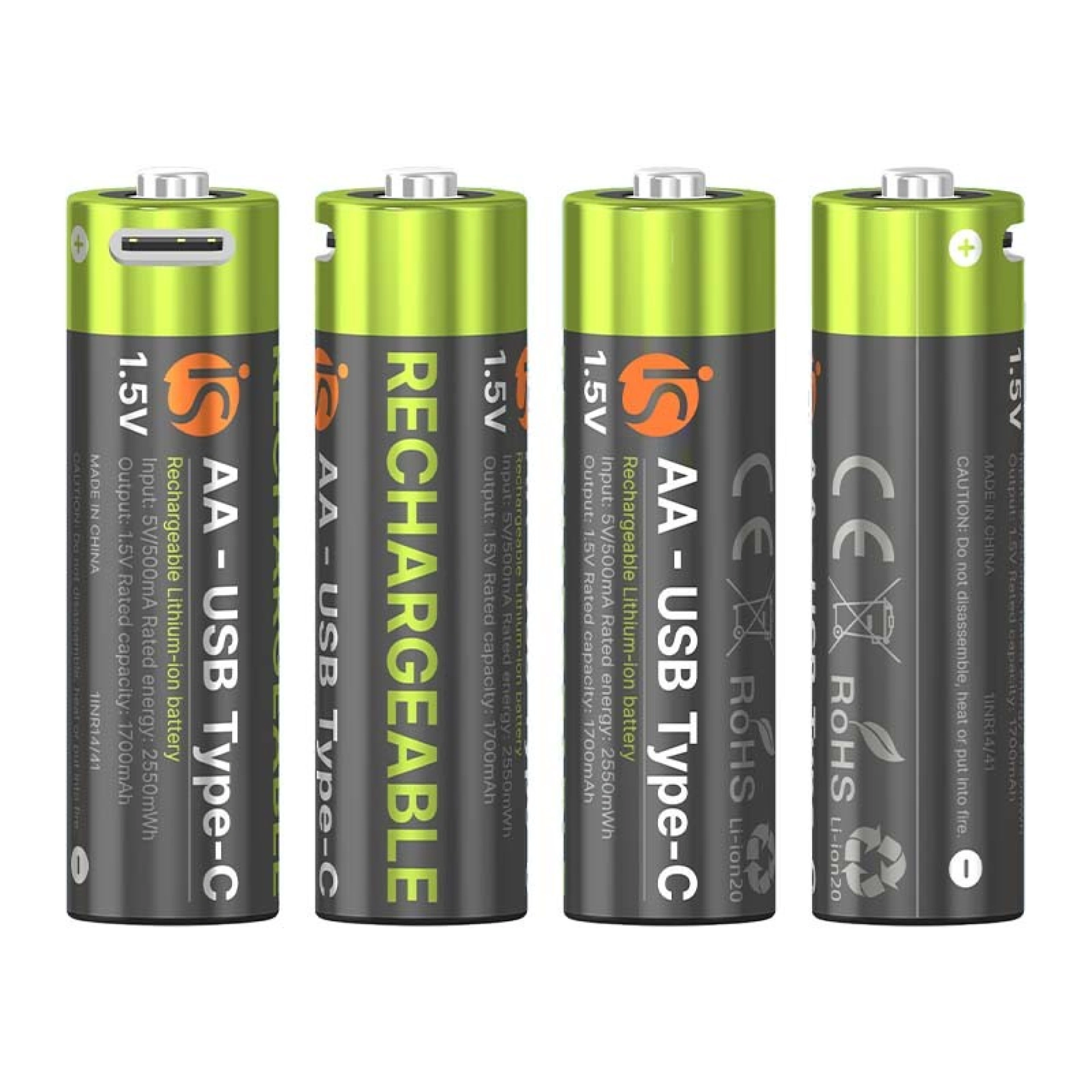 Pilhas Recarregáveis com USB-C AA