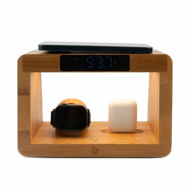 Candeeiro com Carregador Wireless Bamboo 5 em 1
