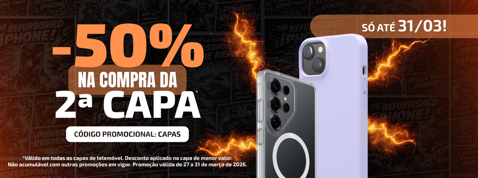 Imagem sobre Até 31 de março, 50% de desconto na compra da segunda capa
